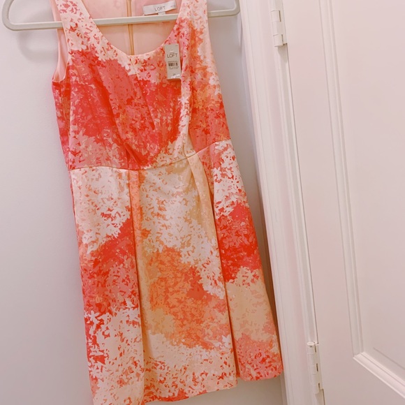 BNWT⚡️ANN TAYLOR/LOFT PETITES PINK/ORANGE/CREAM FANCY/FORMAL/SUMMER DRESS⚡️2P - Picture 5 of 14